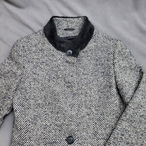 Cinzia Rocca Wool Coat Black Striped Size 8 Speckles Elegant Dinner in the City